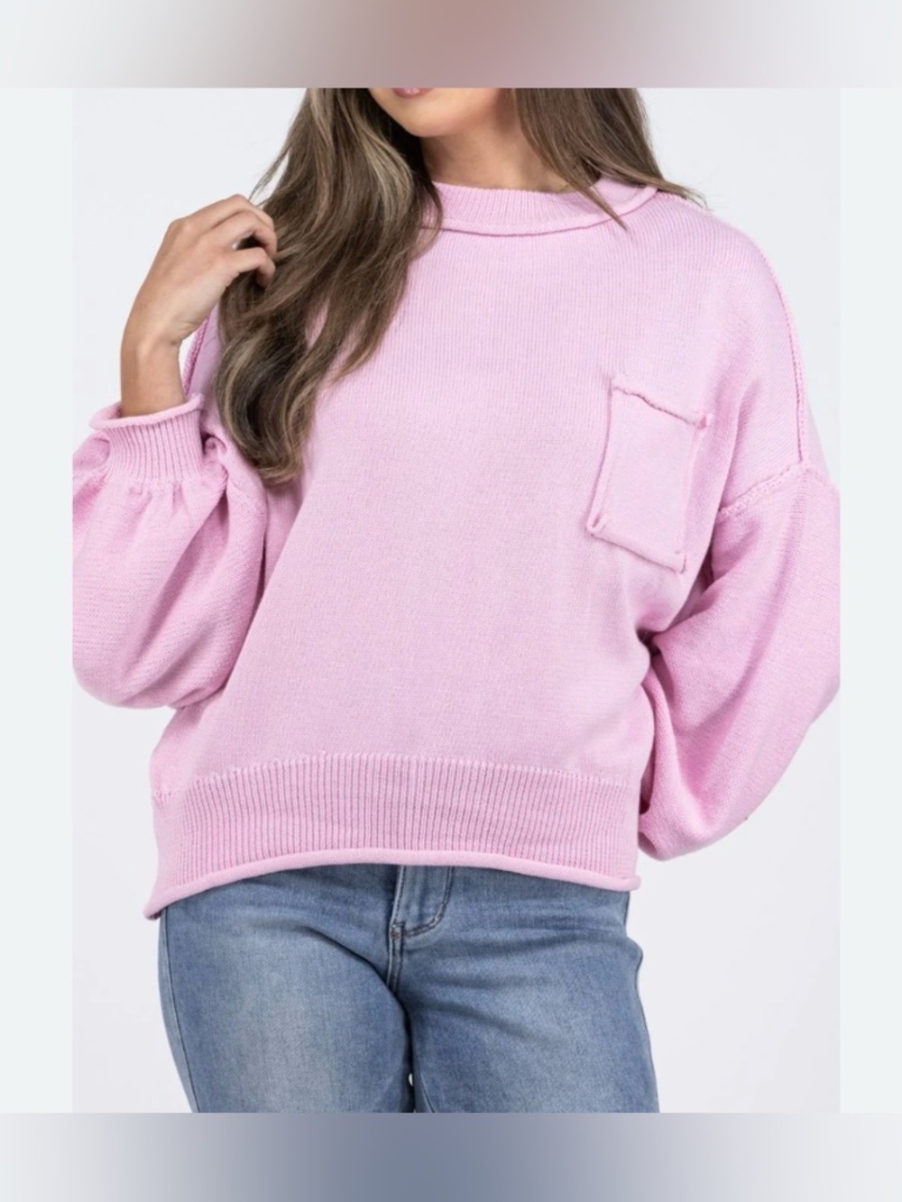 POL pink rolled sweater, large